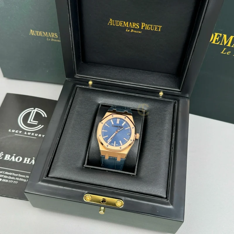 Super Clone Audemars Piguet Royal Oak 15510OR Yellow Gold 41mm Blue Dial — movement / caseback view