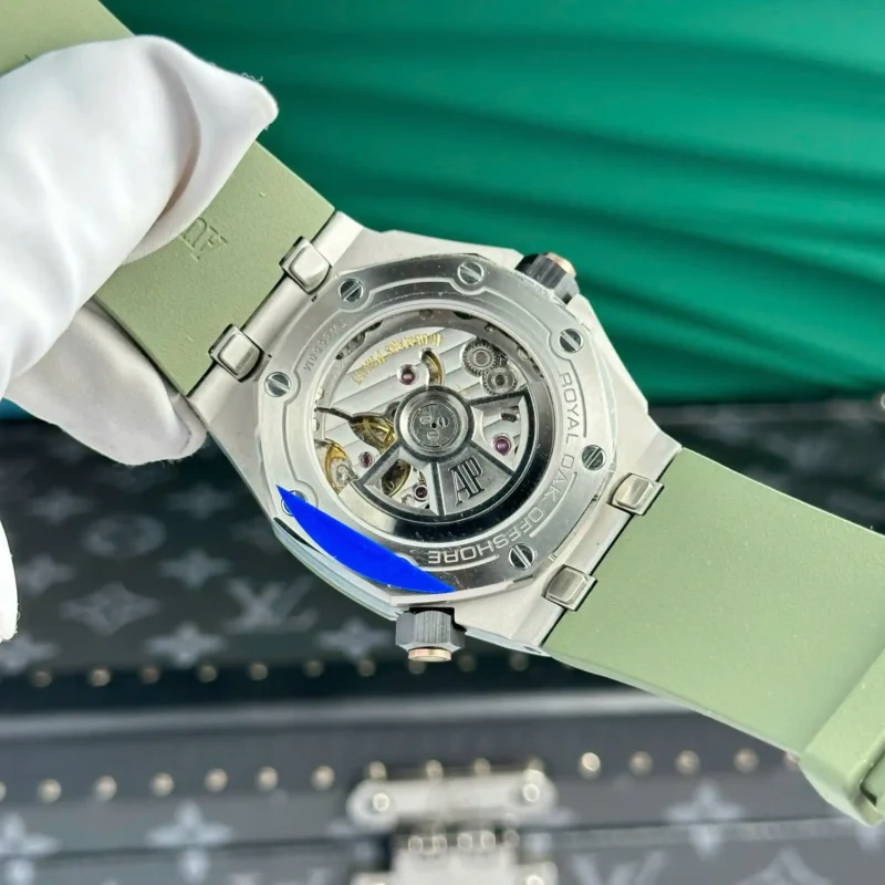 Super Clone Audemars Piguet Royal Oak Offshore Diver 15720ST 42mm Green Dial — on leather display