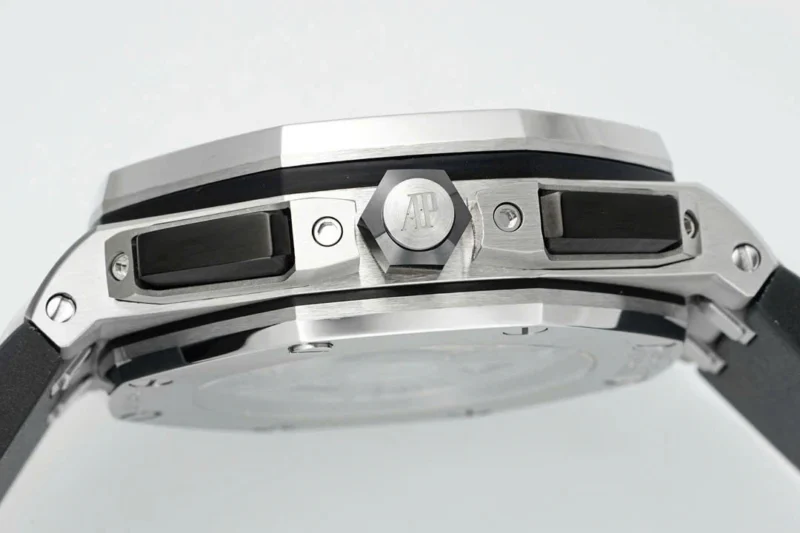 Super Clone Audemars Piguet Royal Oak Offshore Steel 26420ST 42mm Grey Dial — on leather display