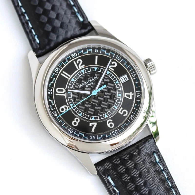 Super Clone Patek Philippe Calatrava 6007A Steel 40mm Black Tiffany Dial — on leather display