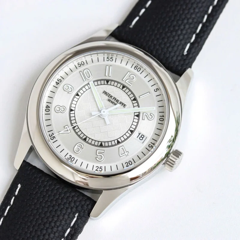 Super Clone Patek Philippe Calatrava 6007A Steel 40mm White Dial — on leather display