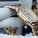 Super Clone Patek Philippe Nautilus 7118/1R-011 32.5mm Biele ciferník ružové zlato