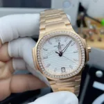 Super Clone Patek Philippe Nautilus 7118/1R-011 32.5mm Biele ciferník ružové zlato