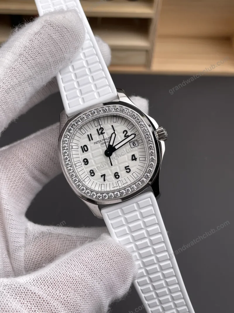 Super Clone Patek Philippe Aquanaut 5067A-025 35.6mm White Dial Diamond Bezel Moissanite Steel CustomizeVersion