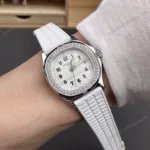 Super Clone Patek Philippe Aquanaut 5067A-025 35.6mm White Dial Diamond Bezel Moissanite Steel CustomizeVersion
