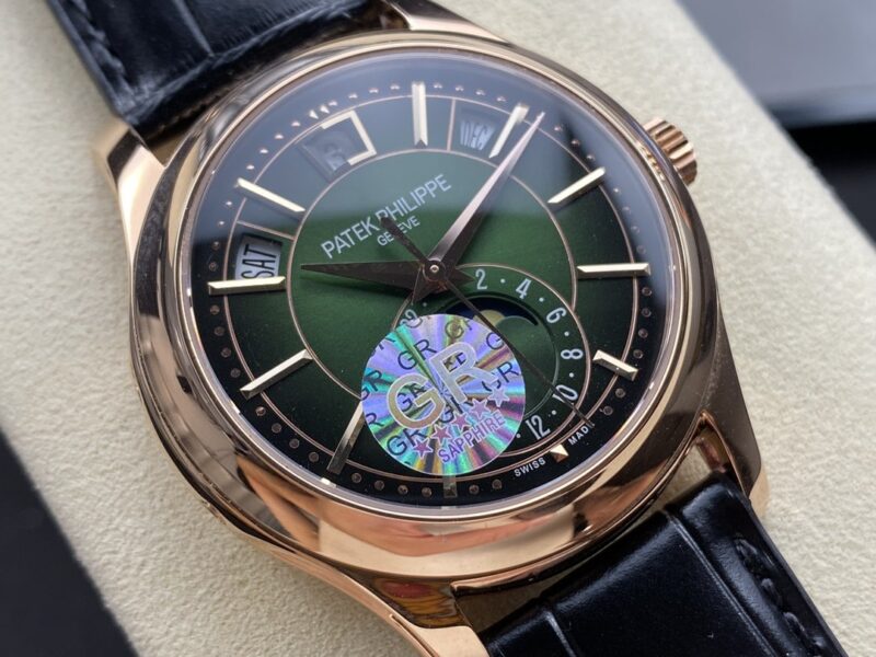 Super Clone Patek Philippe Complications 5205R-011 40mm Green Dial Rose Gold — movement / caseback view