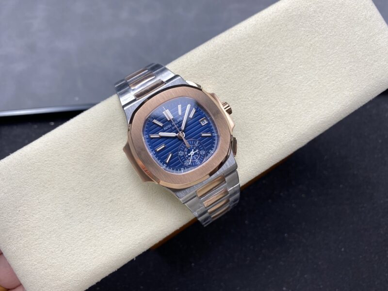 Super Clone Patek Philippe Nautilus Chronograph 5980/1AR-001 40.5mm Blue Dial Rose Gold Demi — movement / caseback view