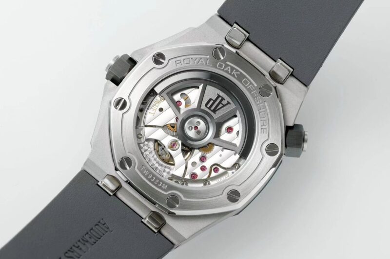 Super Clone Audemars Piguet Royal Oak Offshore Diver 15720ST 42mm Stainless Steel Grey Dial — on leather display