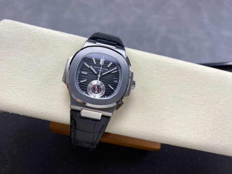 Super Clone Patek Philippe Nautilus Chronograph 5980/1A-014 40.5mm Black Dial with Leather Strap — view 10