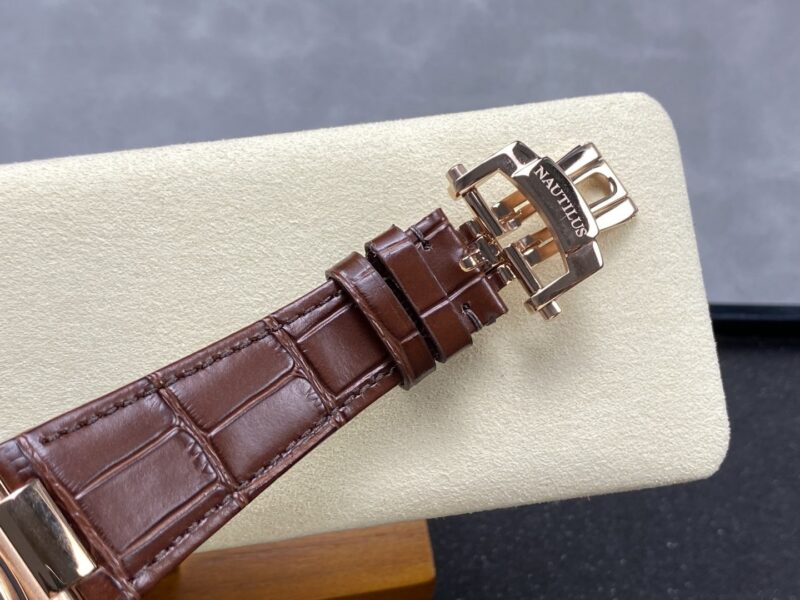 Super Clone Patek Philippe Nautilus Chronograph 5980/1AR-001 40.5mm Black Dial — on leather display