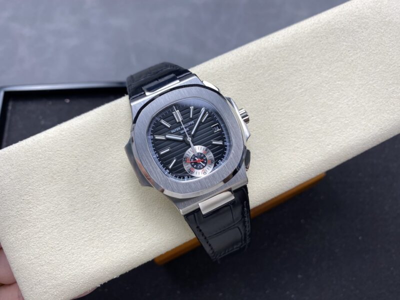 Super Clone Patek Philippe Nautilus Chronograph 5980/1A-014 40.5mm Black Dial with Leather Strap — movement / caseback view