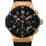 Super Clone Hublot Big Bang Vàng hồng Black Carbon Dial Chronograph Dây buộc cao su