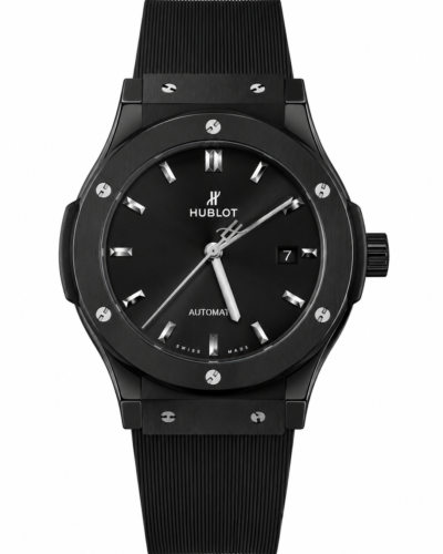Super Clone Hublot Classic Fusion Black Magic Čierny ciferník Gumový popruh
