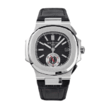 Super Clone Patek Philippe Nautilus Chronograph 5980/1A-014 40.5mm Чорний диял with Шкіряний ремінь