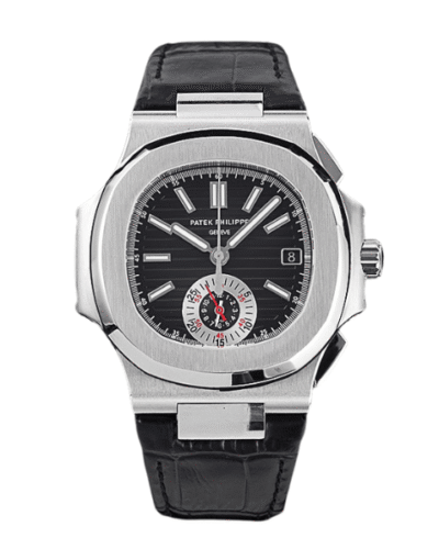 Super Clone Patek Philippe Nautilus Chronograph 5980/1A-014 40.5mm Black Dial with Leather Strap